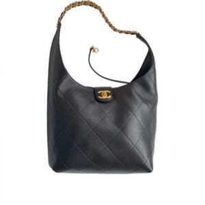 CH@NEL BLACK LEATHER CHAIN HOBO BAG (27*23*21cm)